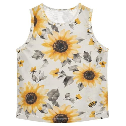JUNZAN Aesthetic Sunflower Neutral Tank Tops for Children Sleeveless Toddler Vest Work Out Clothes for Workout Beach Swim 3T