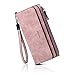 Produktbild PU-Leder Damen-geldbörse Lang Portmonee Große Kapazität Geldbeutel Damen RFID-Schutz Portemonnaie Elegant Clutch für Frauen (Handschlaufe) (Dark-pink)
