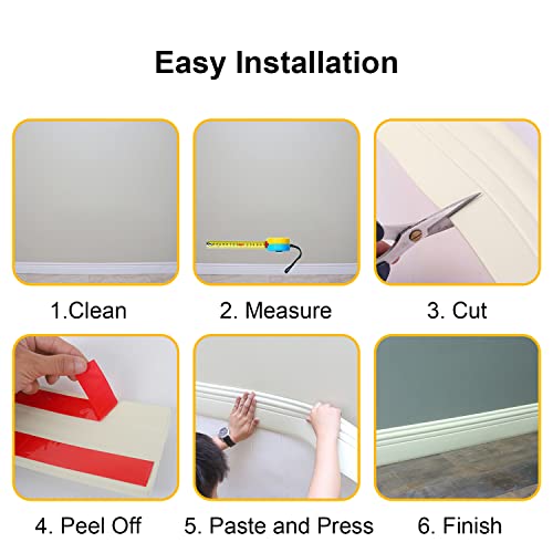 lesolar Flexible Baseboard Moulding Trim, Peel and Stick Baseboard Molding Trim Crown Molding Ceiling Border 4 Inch(W) x 16.4 Feet(L) Waterproof Wall Trim for Home, Office Decoration (Brown) - Thumbnail 6