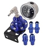 DUZEPA Einstellbarer Kraftstoffdruckregler, universeller, aus Aluminium gefertigter, einstellbarer FPR-Kraftstoffregler mit Manometer für Auto, Blau