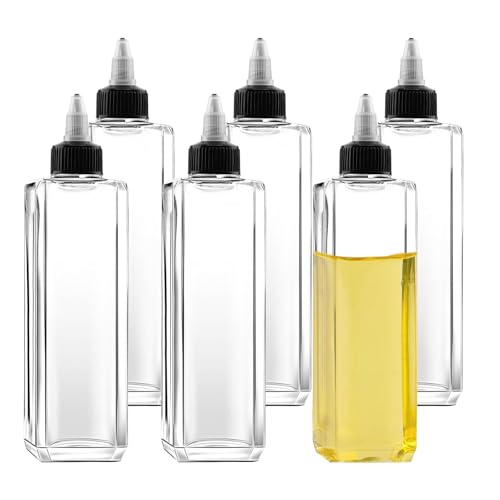Pack of 6 100 ml Squeeze Bottles with Screw Lid, Oil Dispenser, Squeeze Bottles, Small, Plastic, Clear for Cooking, Make-Up, Liquids, Oils, Sauces, Spices