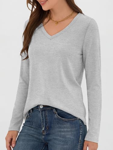 Image of ANRABESS Women's Long Sleeve Shirts V Neck Fall Tops | Soft Comfort Wrinkle Free Tshirts, Basic Tee, Winter Layer Clothing, Business Casual Work Fall Outfits, Travel Daily Wear