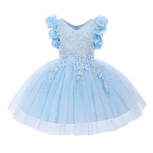 Lace Flower Girls Tutu Dress For Kids Baby Christening Baptism Communion Birthday Party Formal Embroidered Lace Princess Dance Communion Dress Butterfly Sleeve Wedding Dresses Light Blue 5-6X #TOP28
