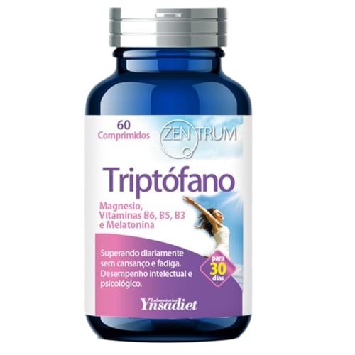 Zentrum Triptófano - Rendimiento Intelectual Psicológico y Superación, Magnesio + Vitaminas B6 + B5 + B3 + Melatonina, 60 comprimidos.