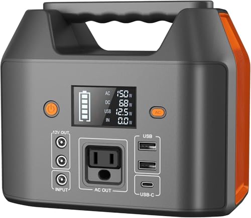 Image of EnginStar Portable Power Station 150W 155Wh Solar Generator 110V 42000mAh Portable Power Bank w /AC Outlet, 6 Outputs External Battery Backup LED Light for Outdoor Camping