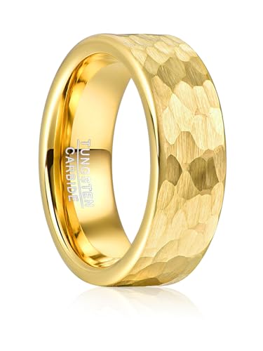 Vakki Gold Wolfram Ring für Herren 8mm Gehämmerter Ehering Schlichter...