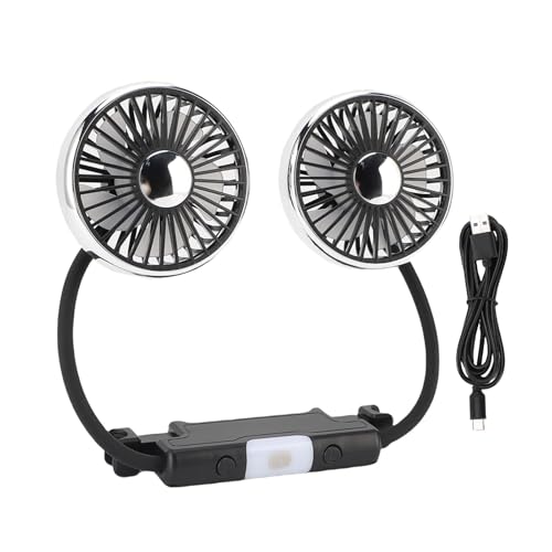 SIXRUN Ventiladores de Enfriamiento de Autos Duales, Ventilador de Autos USB Potente 3 Velocidad. Ventilador de Reposacabezas de de 5V de 360 ​​grados de 5 V, Velocidad del viento: