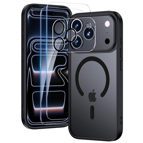 Yohii Funda Magnética para iPhone 17 Pro con 2 Piezas Cristal Templado y 1 Protector Cámara, Compatible con mag-Safe, Grado Militar Carcasa Translúcida Mate Trasera Fina Antigolpes (Negro) product image