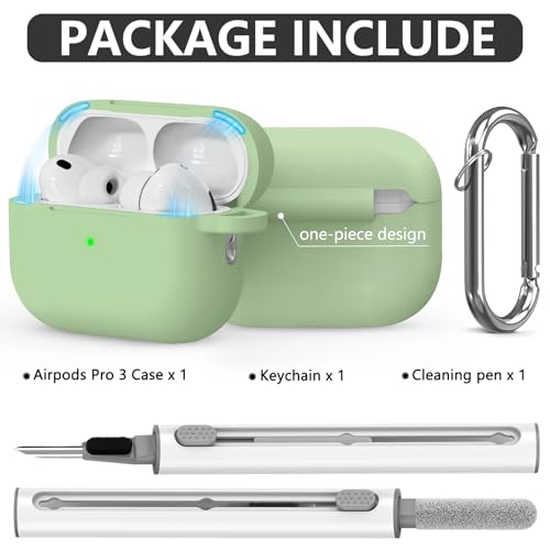 Image of Ljusmicker for AirPods Pro 3 Case 2025 with Cleaner Kit,Soft Silicone Protective Cover for Apple AirPods Pro 3rd Generation Cases for Women Men,for AirPod Pro 3 Cover with Keychain-Magnetic Mint Green