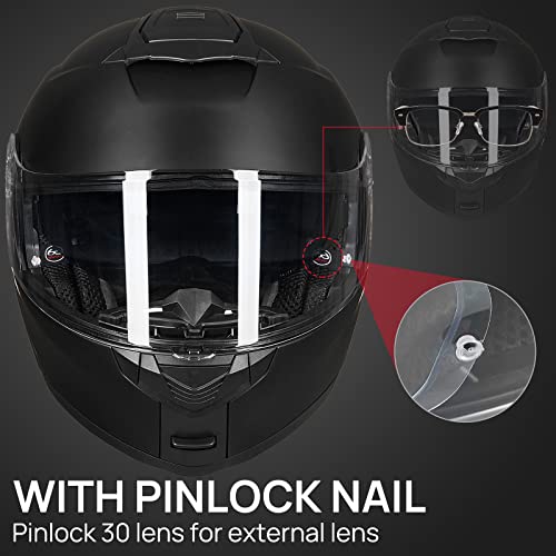Ilm Adult Motorcycle Modular Full Face Helmet Flip Up Dual Visor Dot Approved Model 159(Matte Black,Medium) #TOP4
