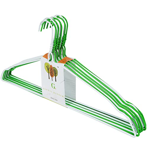 Image of G. Extra Strong Heavy Steel Cloth WardrobeHanger Metal Wire Clothes Suit Hangers 16 inch (41cm) with Notches - 10 Pack (White & Green)