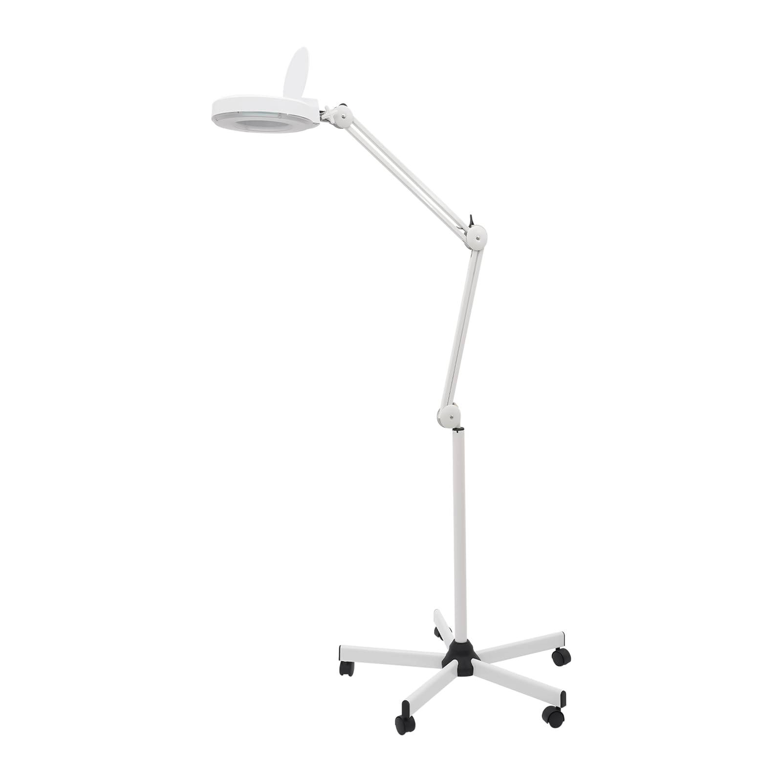 Lampa LED z lupą ze statywem, 5-krotne powiększenie 24 W, lampa kosmetyczna z 5 rolkami i regulowanym ramieniem obrotowym, bezcieniowa lampa robocza do studia paznokci, Beauty Tattoo i modelarstwa