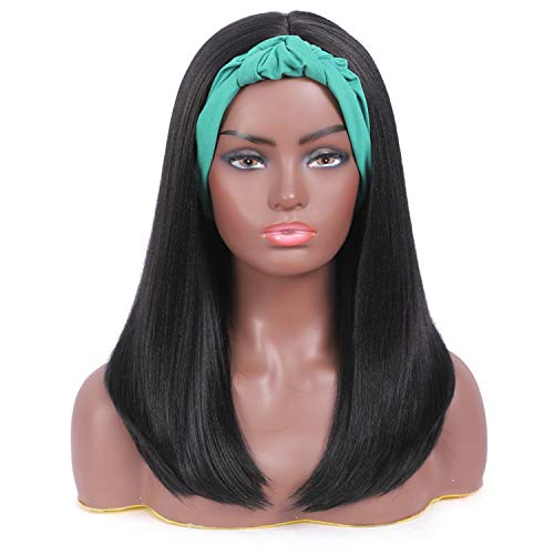 YYHR Kinky Straight Headband Wigs for Women Natural Looking Straight Yaki Synthetic Hair Wig with Black Headband 20 Inches for Daily Parties Use