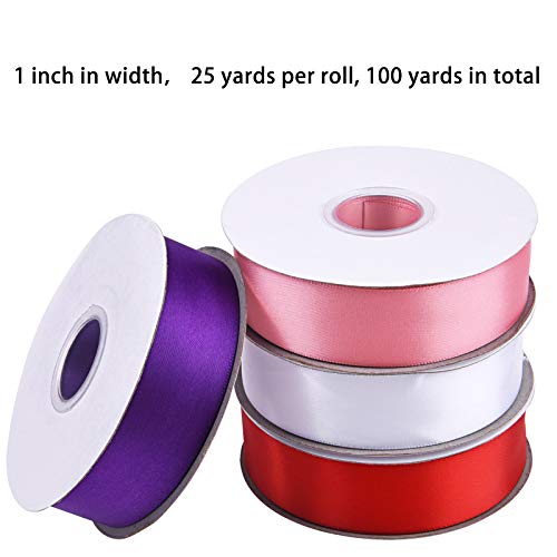 Livder 4 Rolls 1 Inch Double Face Satin Ribbons For Valentine's Day, Wedding, Baby Shower Party Decoration, Gift Wrapping (Red, White, Pink, Purple) #TOP1