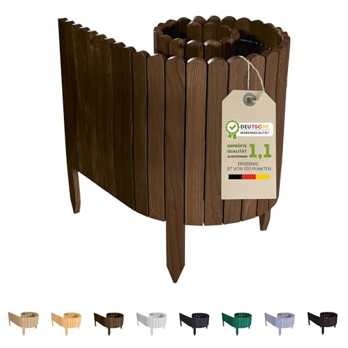 Floranica Bordure de Jardin en Bois 40 x 200 cm Brune Bordurette de Pelouse Bordure de Gazon avec piquets Bordure de Parterre
