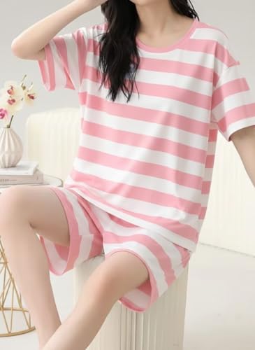 Image of SMOWKLY Women Korean Shorts Pajama Set |Summer Night Top & Shorts Dress |Cotton Blend Nightwear Set Top & Shorts Sleepwear Lounge Wear Soft Comfortable Night Suit Ladies | Co-Ord Home Wear Set