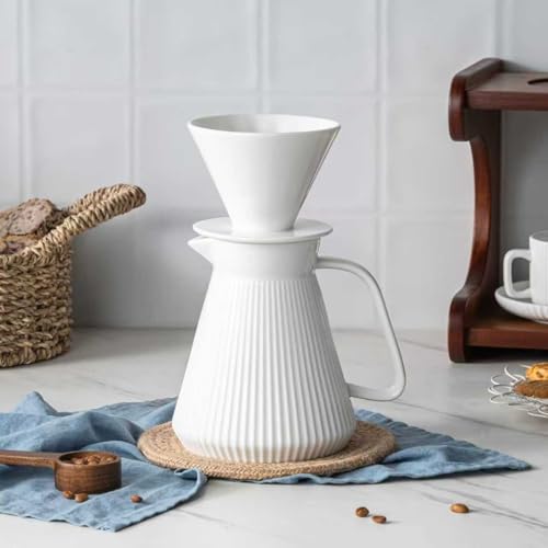 AYUCIA Pour Over Coffee Maker Set, Ceramic Coffee Dripper with Pot Set, 22OZ White Cream Pour Over...