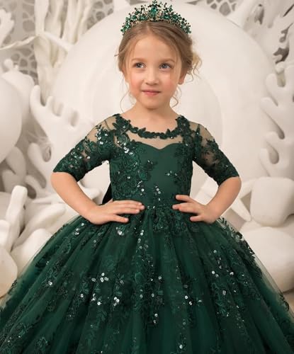 Girls Pageant Dresses Lace Appliques Tulle Flower Girl Dresses with Bow Knot Princess First Communion Dress Ball Gown4