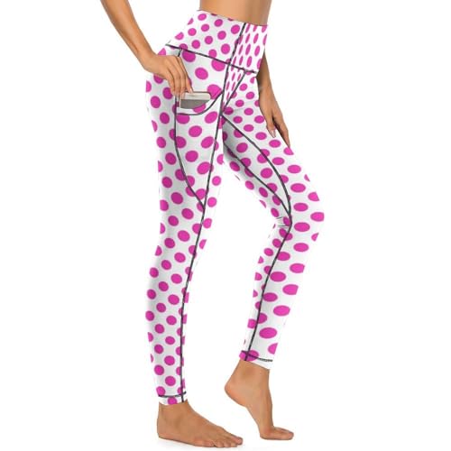 Pantalon de yoga à pois rose vif avec ceinture haute pour sublimer votre silhouette