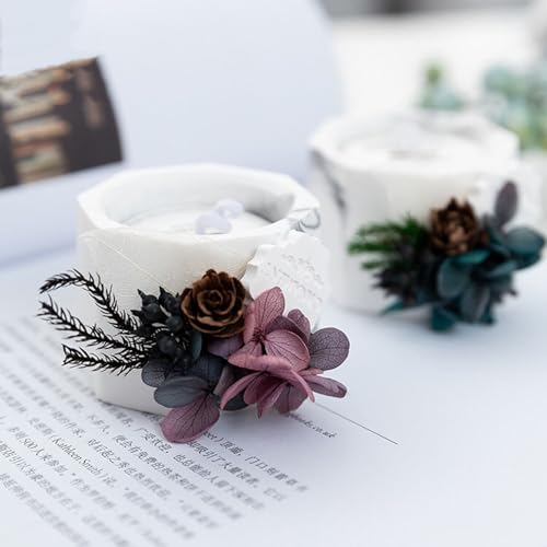 Bougie octogonale en cire de soja coulée main avec de vraies fleurs séchées
