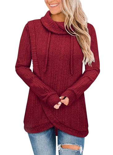Image of Bulotus Tunic Sweaters for Women 2025 Turtleneck Sweater Pullover Lightweight Warm Tunic Tops for Leggings Loose Fit