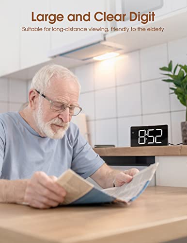 Alarm Clock, Digital Alarm Clock for Bedroom with High-Resolution Display and 6 Brightness Levels, Dual Alarm, 3 Alarm Sounds, 3 Volume, Easy to Set, Soft-Press Snooze Button(Adapter not Included) - Thumbnail 5