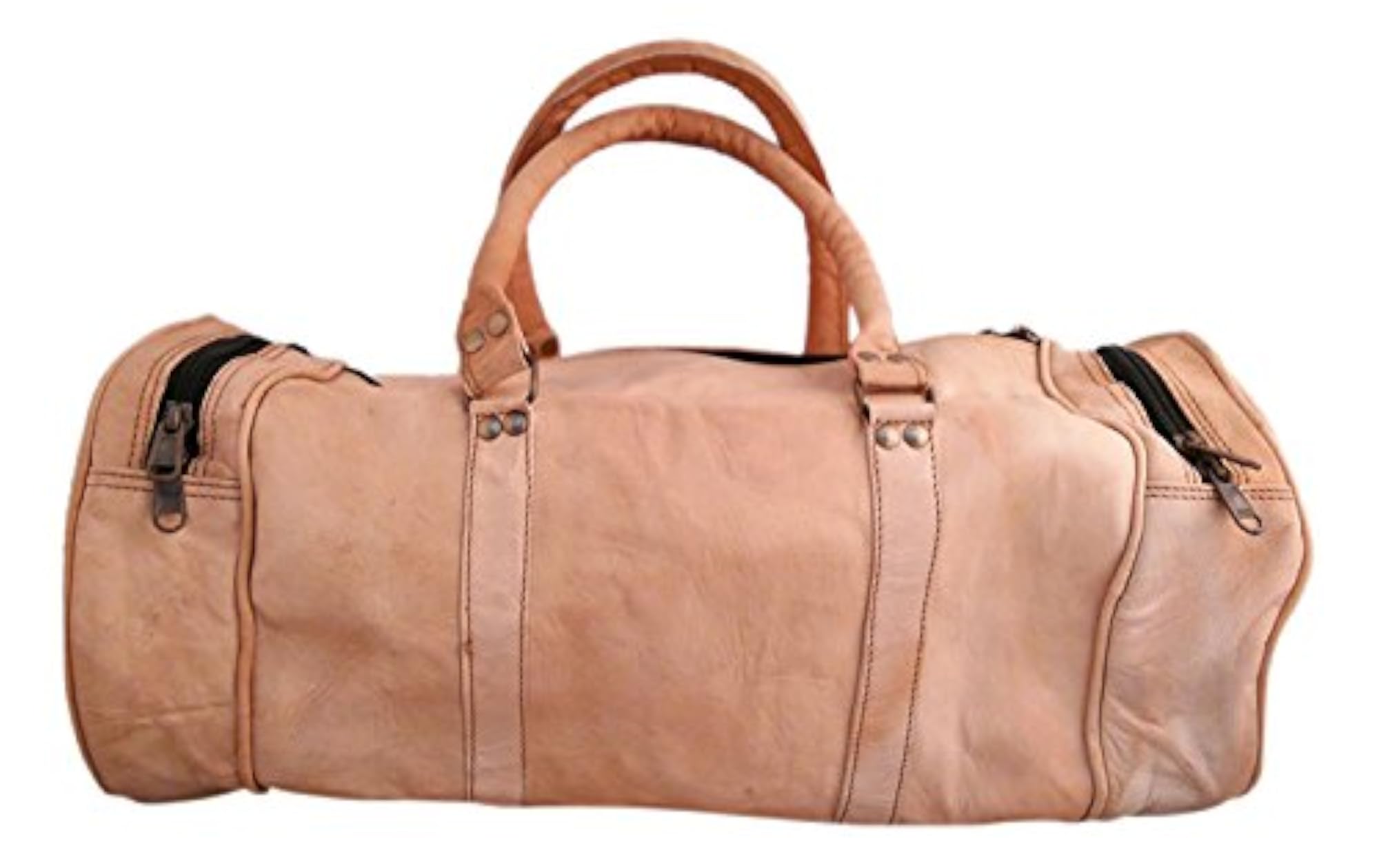Unisex Handmade Real Leather Duffel Bag, Tan Brown