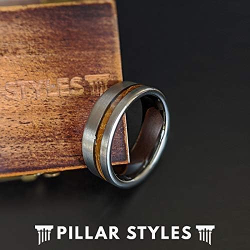 Silver Tungsten Whiskey Barrel Rings for Men Unique Wedding Band 8mm Tungsten and Wood Rings Bourbon Barrel Wooden Ring For Him