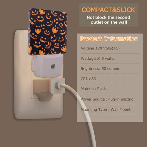 Image of YASHILAIYA Halloween Night Light,Horror Pumpkin Night Lights Plug into Wall LED Dusk to Dawn Light Sensors Indoor Home Decor NightLights for Bedroom Bathroom Stairs Hallway for Girls Women
