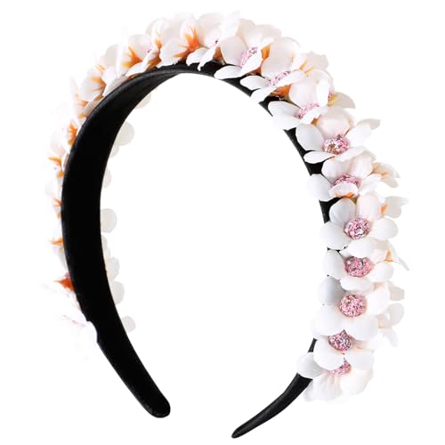 BOOMTOP Haarreif Dirndl Blumen Haarband Trachten Haarschmuck Blumen Haarkranz Blumenstirnband Damen Mädchen Kopfschmuck mit Blüten für Hochzeit Karneval Mottoparty Weiß