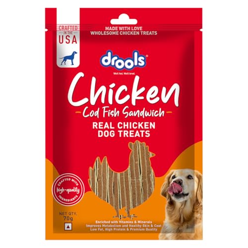 Image of Drools Cod Fish Sandwich Dog Treat, 70 g | Made with Real Chicken & Cod Fish | High Protein Training Treat | for Puppy & Adult Dogs