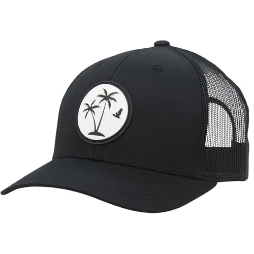 Image of LINDO Trucker Hat [ Palm Tree 2.0 Design ] for Men and Women: Mid Profile Cap with Breathable Mesh Back and Adjustable Snap