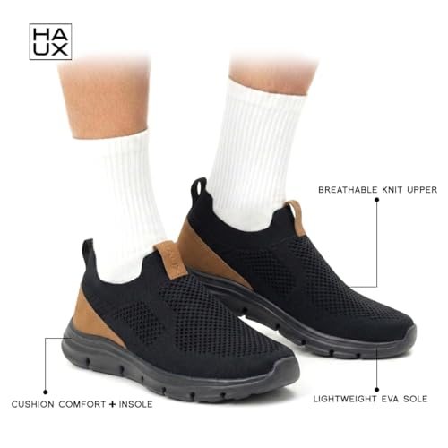 Image of HAUX Men's Slip-On Running Shoes | Lightweight Sports Sneakers with Memory Foam Cushioning | Walking, Gym, Jogging, Training | Ultra Comfort & Style