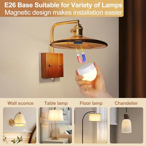HMLUESR Rechargeable Light Bulbs with Remote Control, 3600mAh E26 Base Battery OperatedLED Bulb for Lamp Sconce, 300LM 15 RGB Lights Dimmable Timer Wireless Magnetic Led Light Bulb, 1 Pcs — view 3