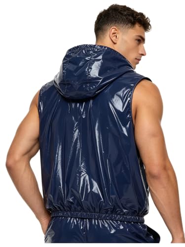 Chaleco de trabajo azul con capucha impermeable para hombre 2