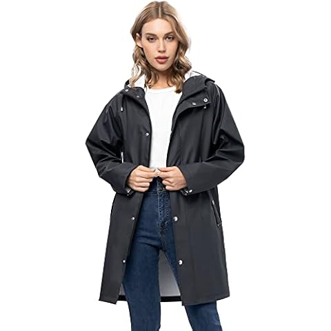 UNIQUEBELLA Regenjacke Damen Wasserdicht Regenmantel Mit Kapuze Winddicht Wetterfest Übergangsjacke Atmungsaktiv Mantel Jacke Outdoor (M, Blau-Schwarz) Cover