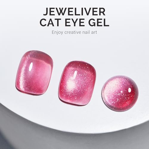 Image of MelodySusie Jeweliver Cat Eye Gel Nail Polish, 0.5 Fl Oz Hot Pink Glitter Holographic Magnetic Nail Polish with Magnet, UV Nail Polish for Nail Art Manicure Salon DIY at Home C25