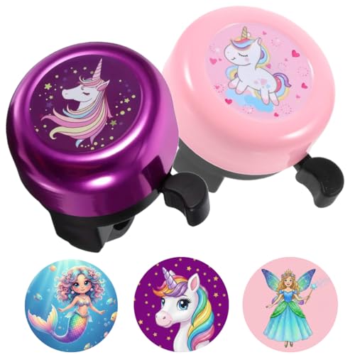 Unicorn Themed Bike Bells Purple and Pink Metal Bicycle Accessories Kids Cycling Safety Bells with Magical Design Mermaid Unicorn Fairy Princess Design 2 Pack