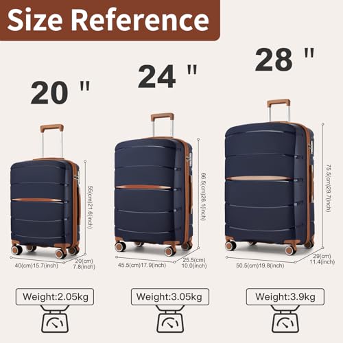 Kono Luggage Set of 3 Piece Suitcase, Lightweight Hand Suitcase with 4 Spinner Wheels, Lightweight Polypropylene Hard Shell Luggage Built-in TSA Lock, Large Medium Small Suitcases - Image 4
