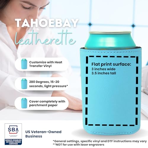 Image of TahoeBay Leatherette Can Cooler Sleeves in Bulk, 12-Pack, Light Blue | Blank Faux Leather, Plain Neoprene Beer Coolers for 12 oz Cans, Blanks for Heat Transfer Vinyl, Groomsmen Gifts, Party Favors