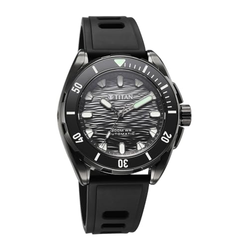 Image of Titan Zero Hour Diver's 300m Automatic Analog with Black Dial & Black Stainless Steel Strap Watch for Men - 10069KM03