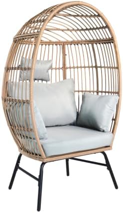 Outdoor Garden Wicker Egg Chair and Footstool Patio Chaise, with Cushions, Outdoor Indoor Basket Chair