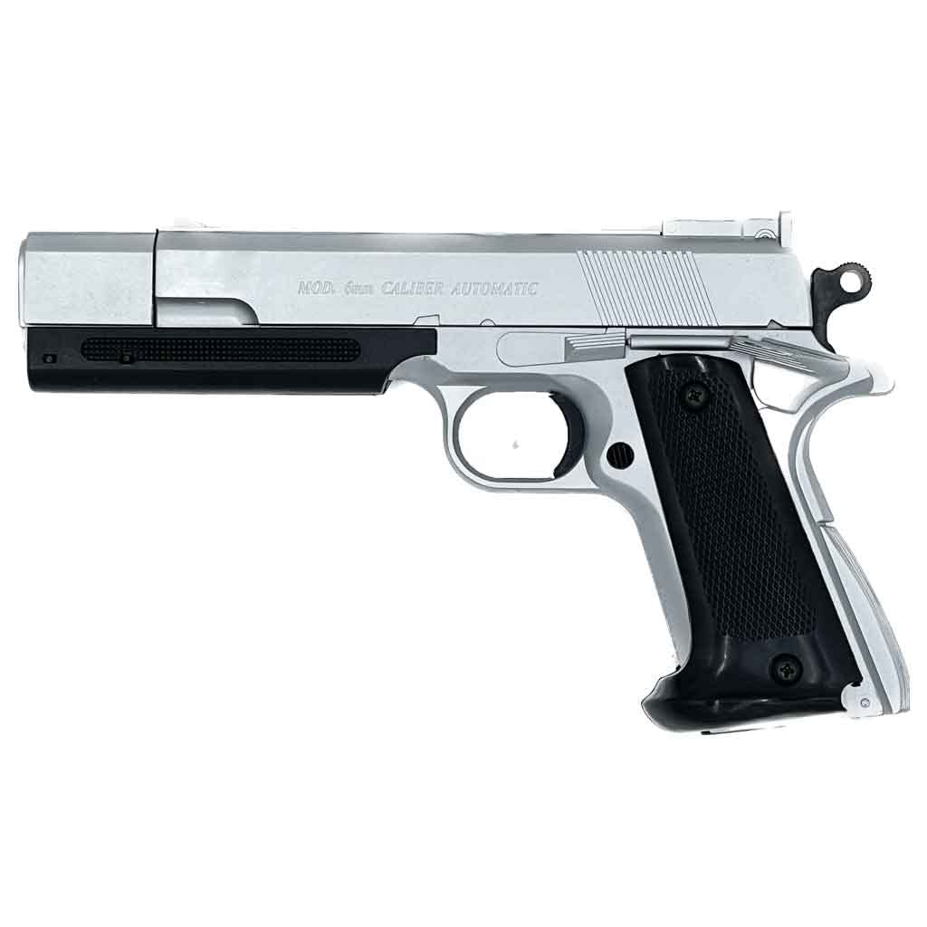 Pistola Airsoft STTI 9719 Hitman Silver Spring/Colori: Nero e Argento/Materiale: plastica ABS ad Alta Resistenza/Potenza: 0,3 Joule
