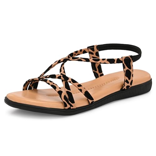 Image of Centrino Women's Sandals | Trendy Stylish Slip-On Open Toe Sandals for Ladies | Animal Print Cross Strap Comfortable Casual Flip-Flop Sandals | Lightweight and Durable Fashion Footwear(9328)