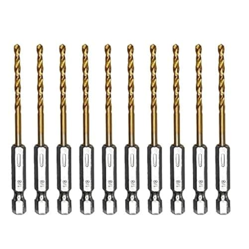 amoolo 1/8 Hex Shank Drill Bits, 10Pcs Titanium HSS Twist Impact Drill Bit Set for Metal, Steel, Wood, Plastic, Quick Change Design