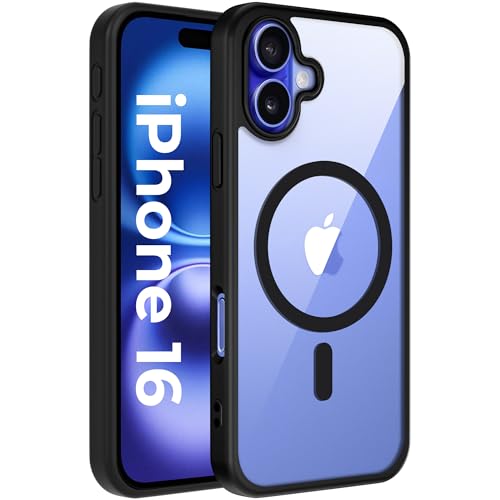 Image of A rtistque Clear Back Cover Case for iPhone 16 | Mag-Safe| Acrylic | Shockproof TPU Protective Design | iPhone 16 Back Cover Transparent - Black Bumper