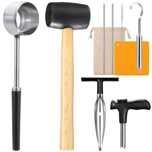 AMOHEE Coconut Opener Stainless Steel Coconut Opener Tool Set with Rubber Mallet, Scraper, Straw...