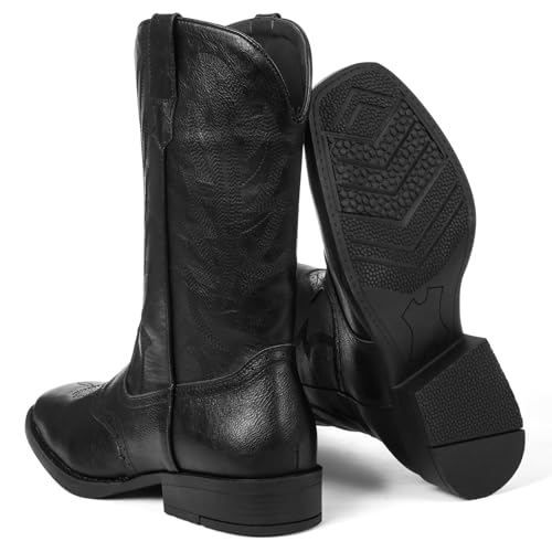 Lyrisiphy Mens Cowboy Boots Black Square Toe Embroideried Western Boots Traditional Country Boots Durable Work Boots2