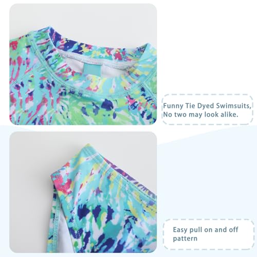 Image of Girls Long Sleeve Rash Guard Set Tie Dye Bathing Suits Two Piece Swimsuits for Kids Swim Shirts 3-16 Years