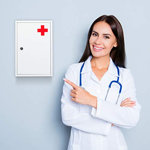 Miniatura 4 de Relaxdays Armario Botiquín, Cerradura, Vacío, 2 Compartimentos, Mueble Medicinas Pared, 32 X 21,5 X 8 Cm, Blanco Y Rojo